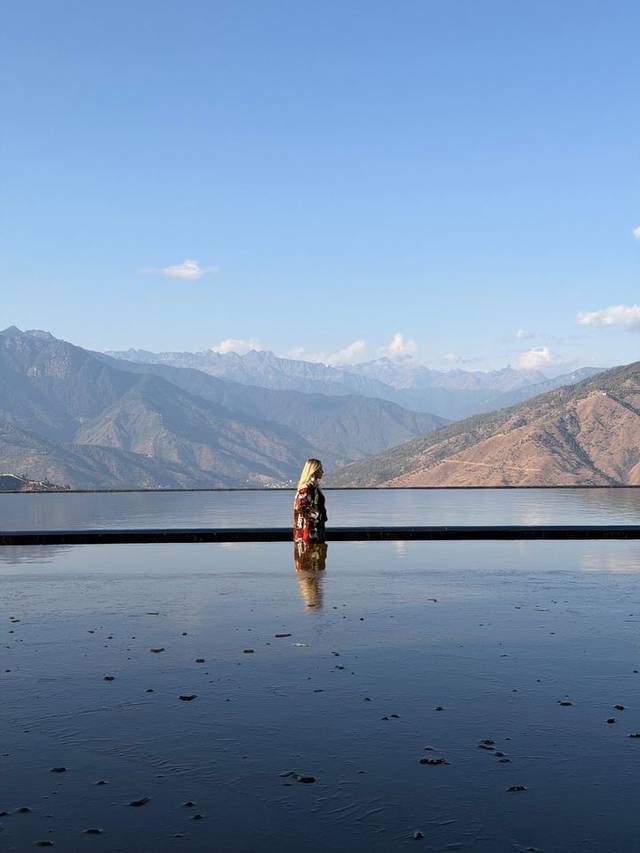 Reflecting pool at Six Senses Thimphu framing the Himalayan ridgeline, Bhutan. Reflecting pool at Six Senses Thimphu framing the Himalayan ridgeline, Bhutan.