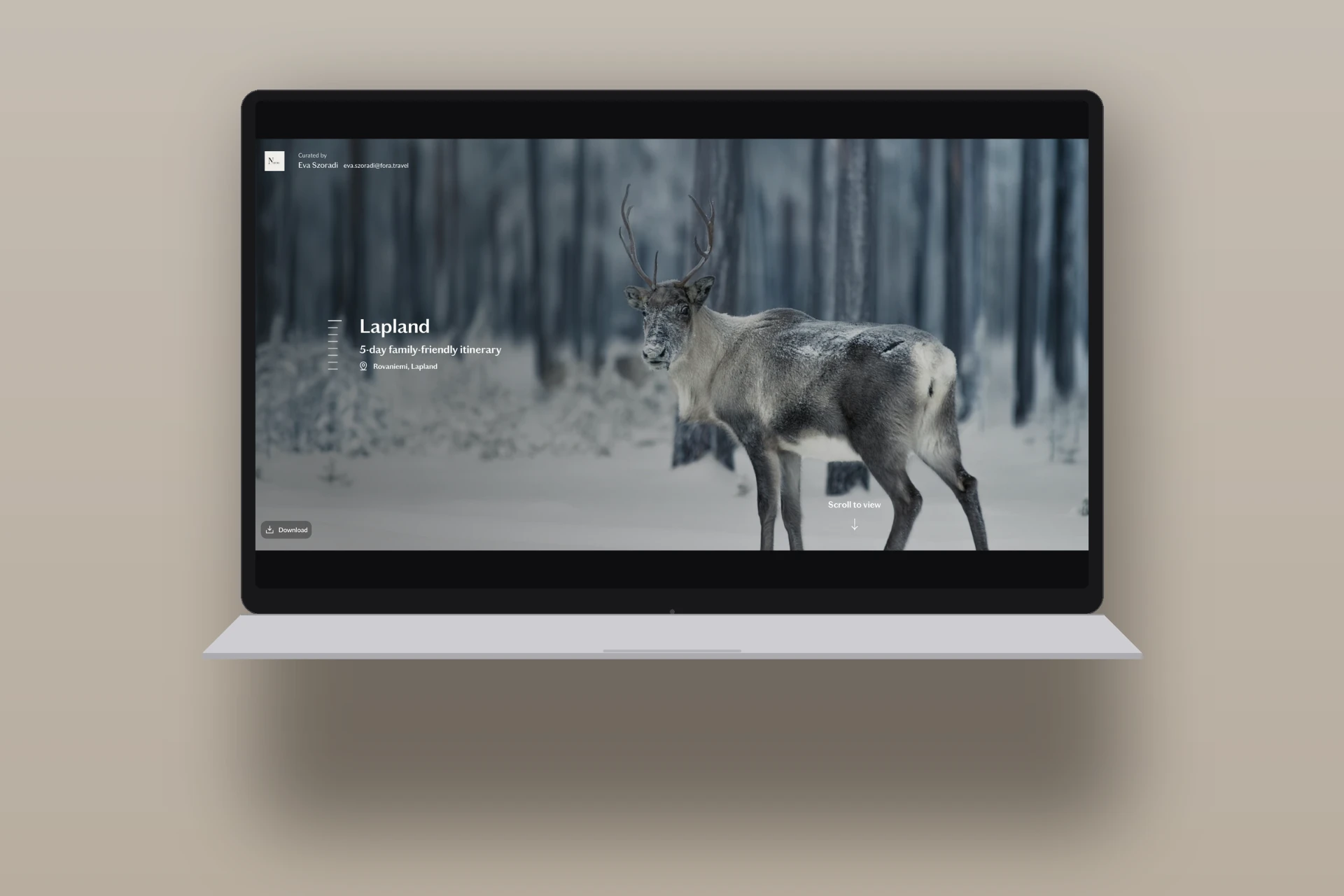 Preview of the Lapland itinerary cover page on a laptop screen.